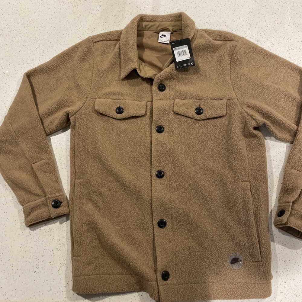 Nike Sportswear Fleece Utility Jacket Shacket Tan Men's Size M NWT DZ5437-258